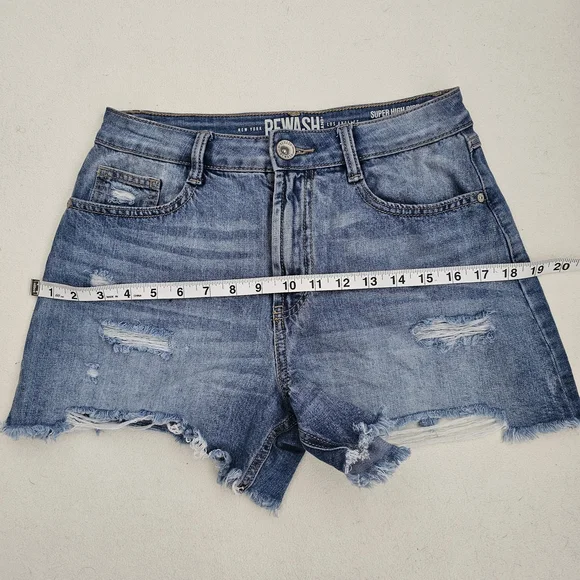 REWASH Distressed Blue Super High-Rise Jean Womens Shorts SIZE 5/27 - Picture 8 of 16